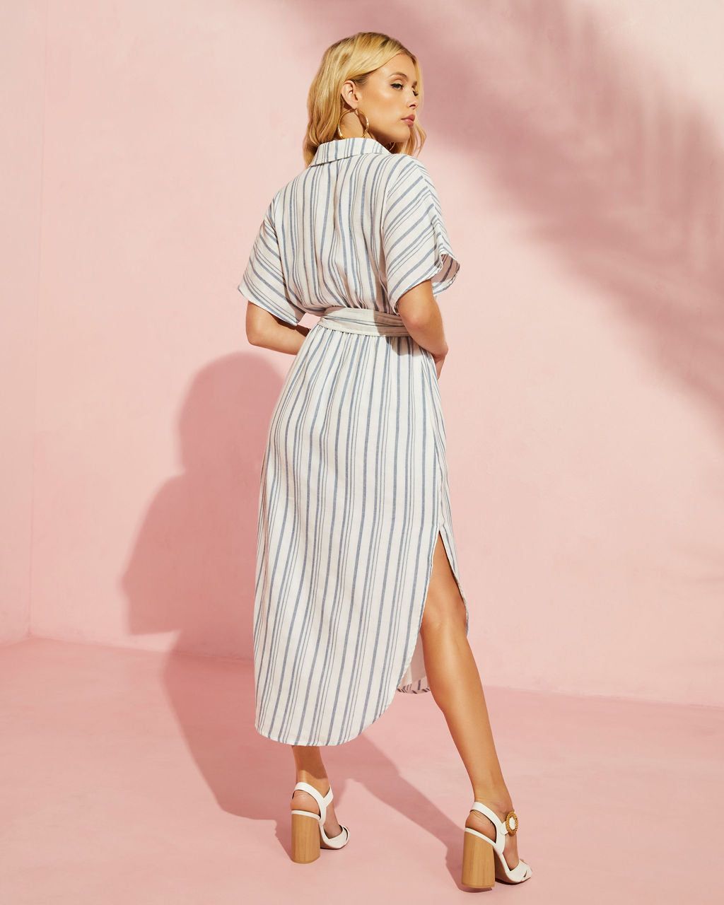 Douglas Striped Cotton Midi Dress - White/Blue sold by Vici product image thumbnail 2