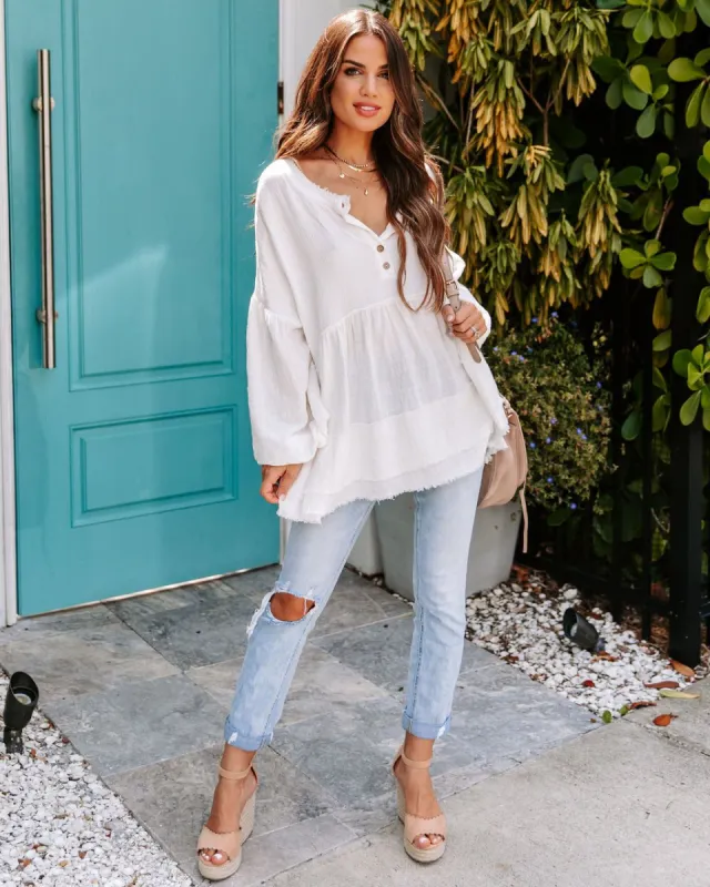 Freely Spirited Textured Cotton Henley Top - White - FINAL SALE sold by Vici