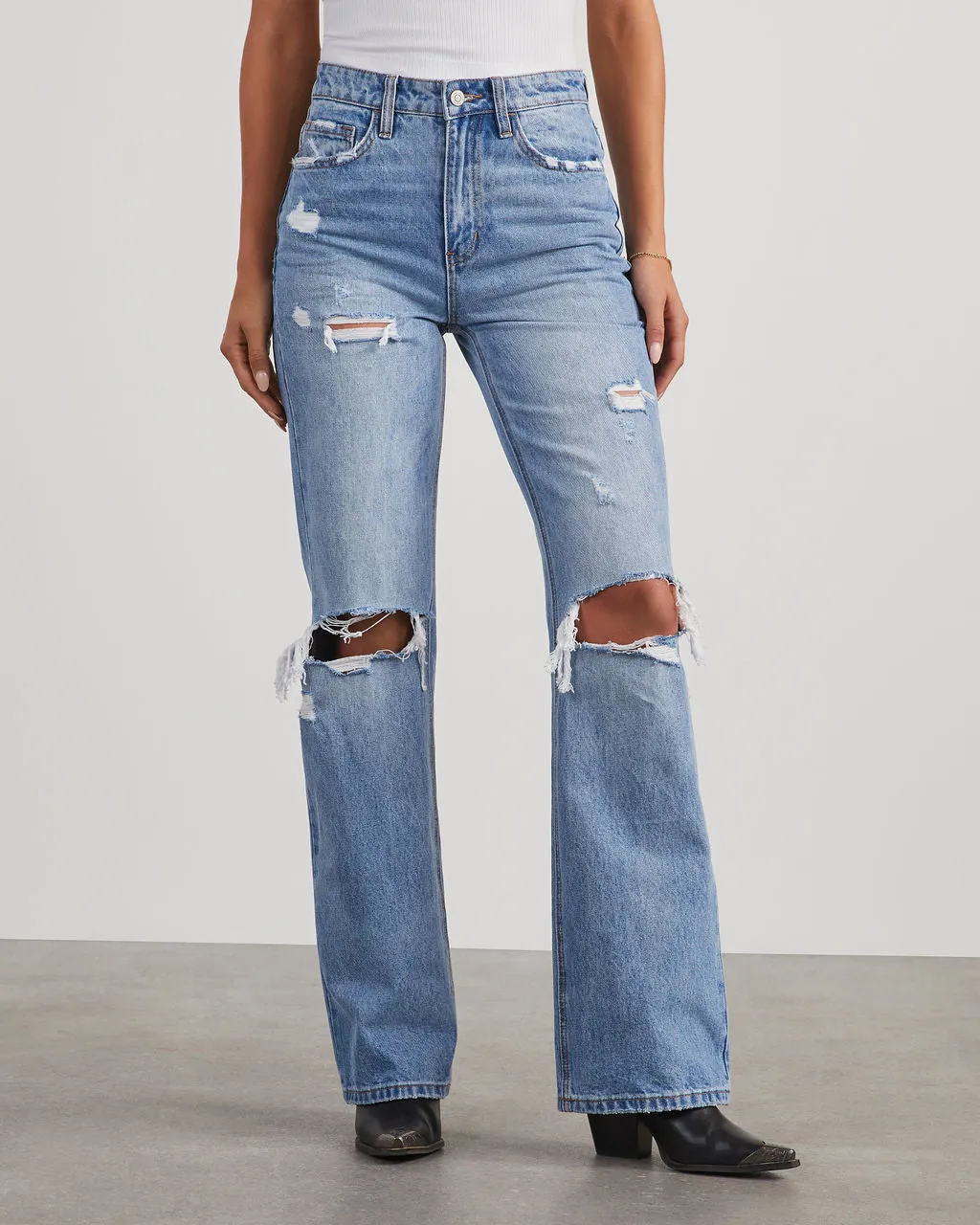 Lenny High Rise 90s Distressed Wide Leg Jeans sold by Vici product image thumbnail 2