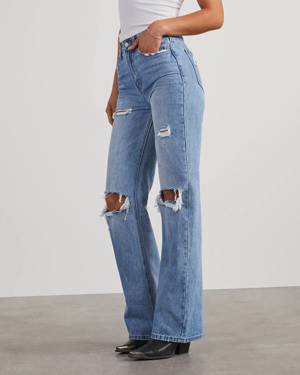 Lenny High Rise 90s Distressed Wide Leg Jeans sold by Vici product image thumbnail 3