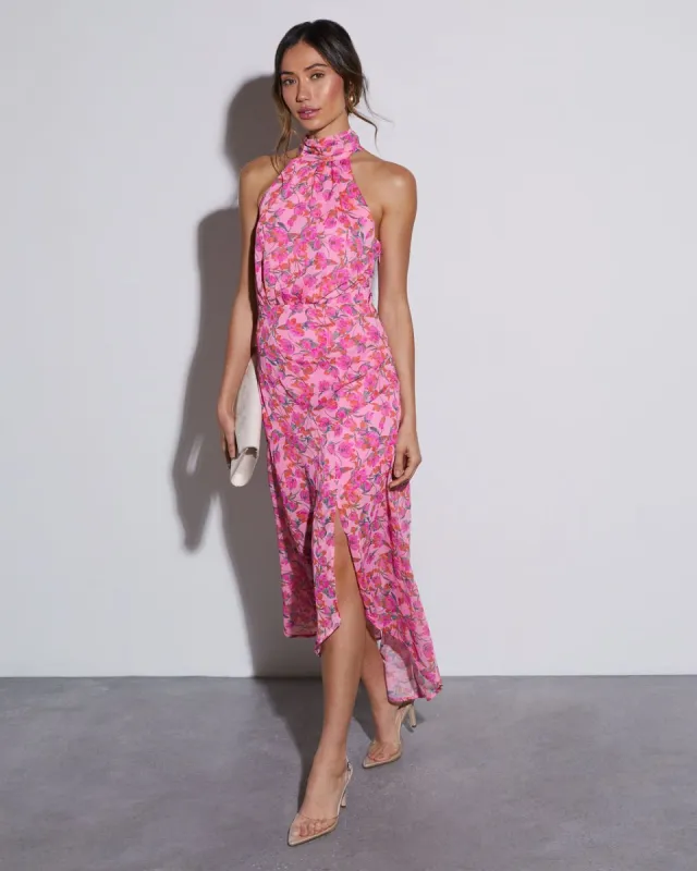 Among The Flowers Halter Midi Dress sold by Vici