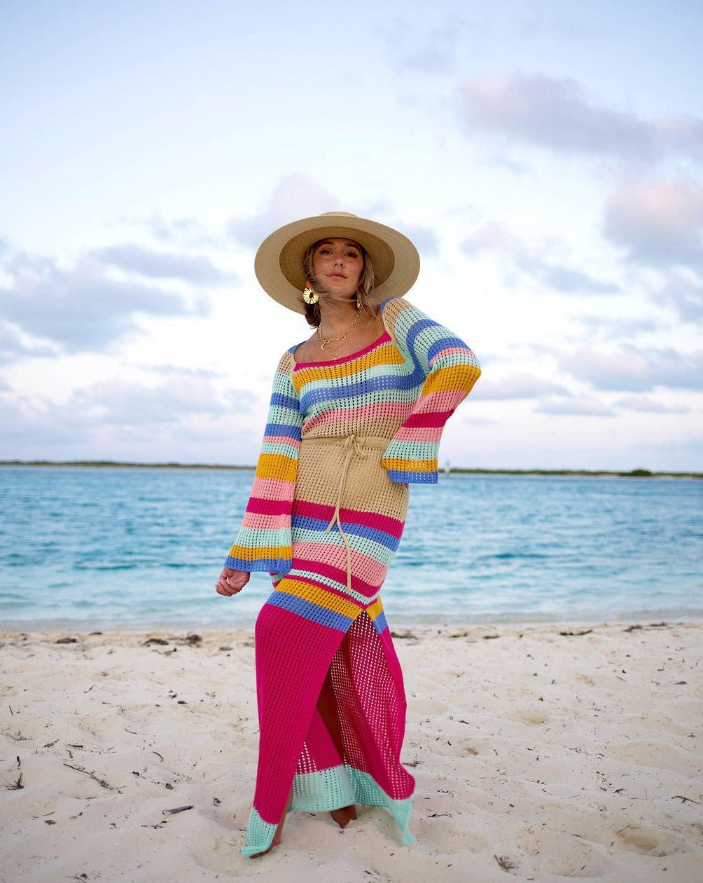 By The Sea Crochet Maxi Cover Up - Magenta Multi - FINAL SALE sold by Vici product image thumbnail 6