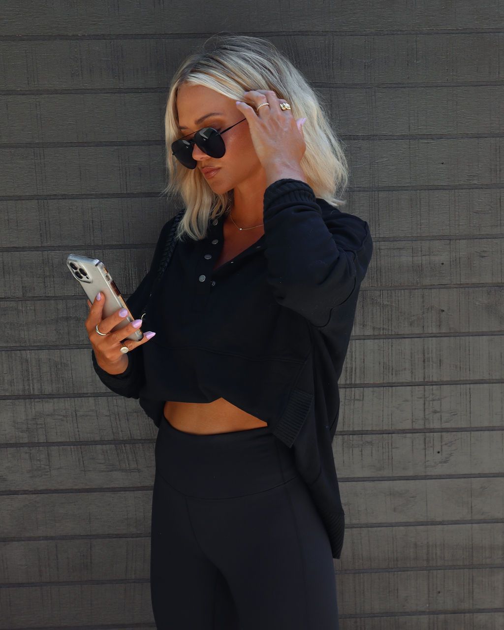 Mindful Cotton Pocketed Henley Hoodie - Black sold by Vici product image thumbnail 4