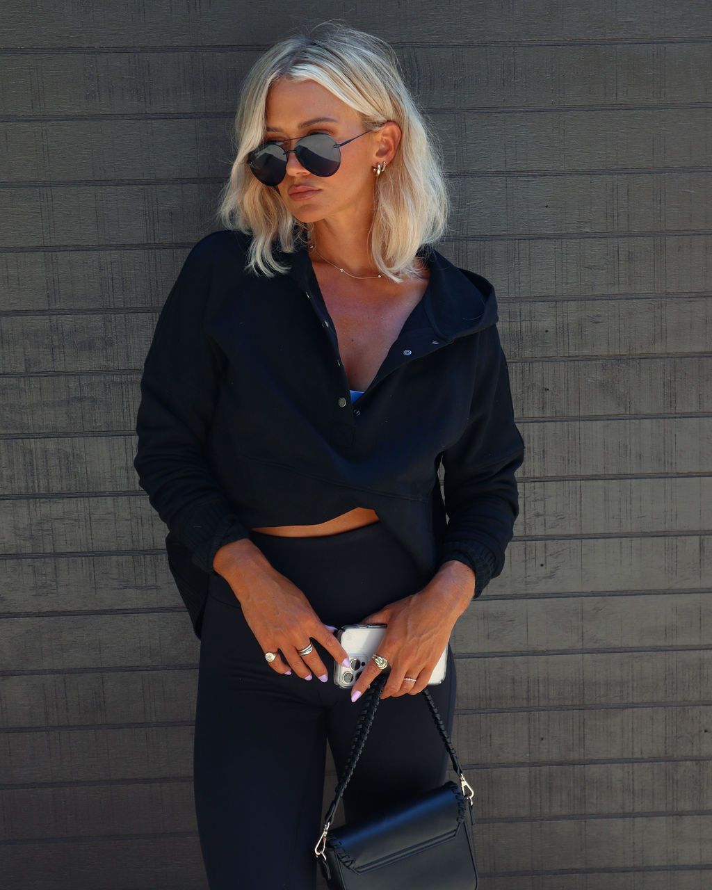 Mindful Cotton Pocketed Henley Hoodie - Black sold by Vici product image thumbnail 3