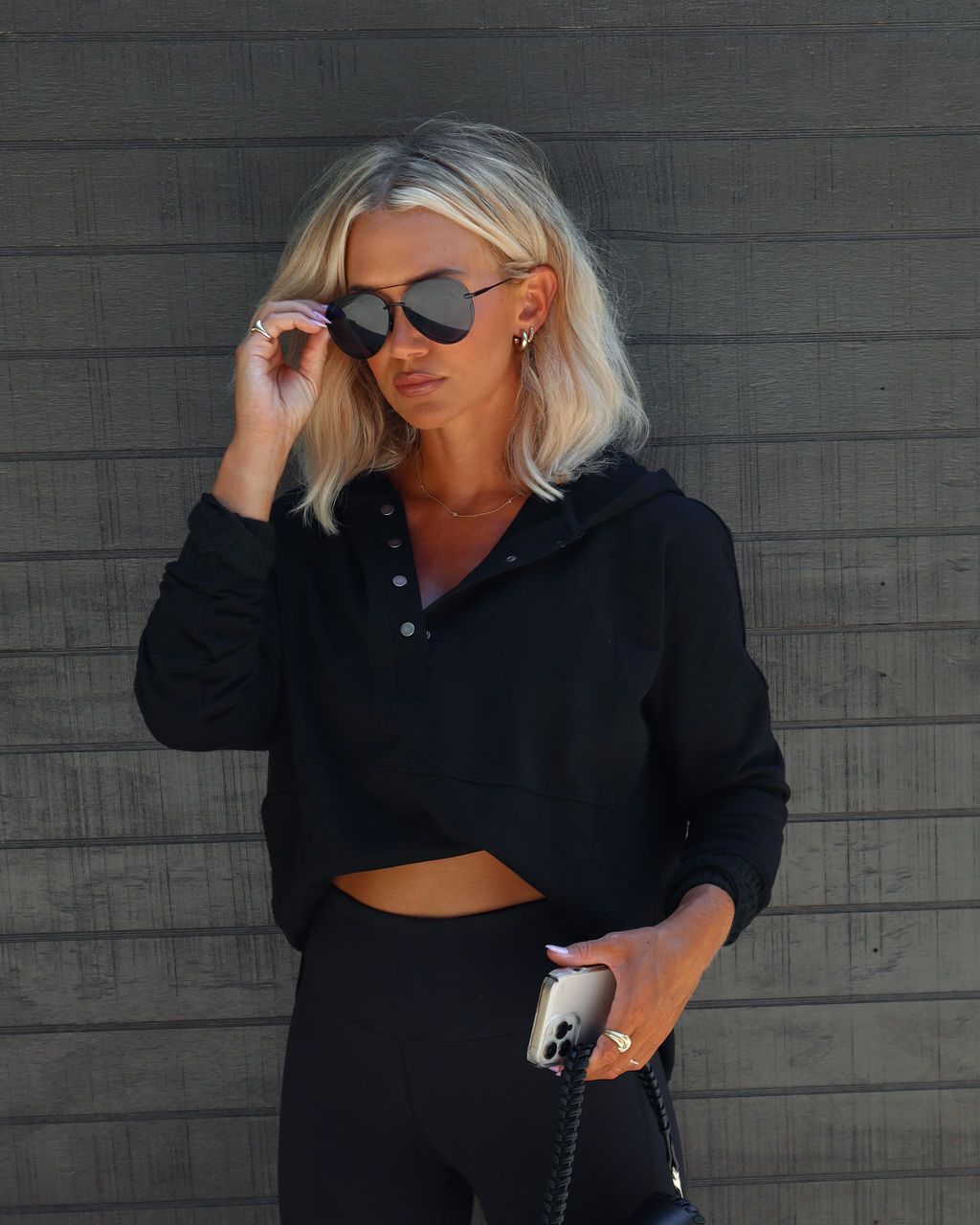 Mindful Cotton Pocketed Henley Hoodie - Black sold by Vici product image thumbnail 5