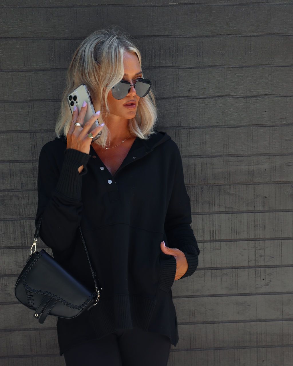 Mindful Cotton Pocketed Henley Hoodie - Black sold by Vici product image thumbnail 6