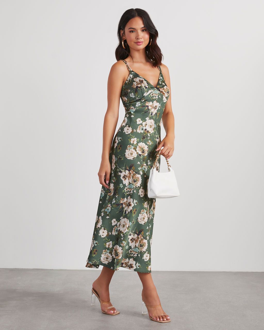 Sweet Sunflower Satin Floral Midi Dress - Hunter Green sold by Vici product image thumbnail 3