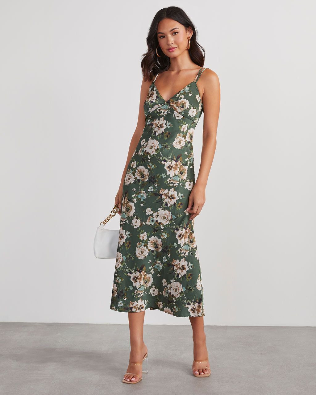 Sweet Sunflower Satin Floral Midi Dress - Hunter Green sold by Vici product image thumbnail 6