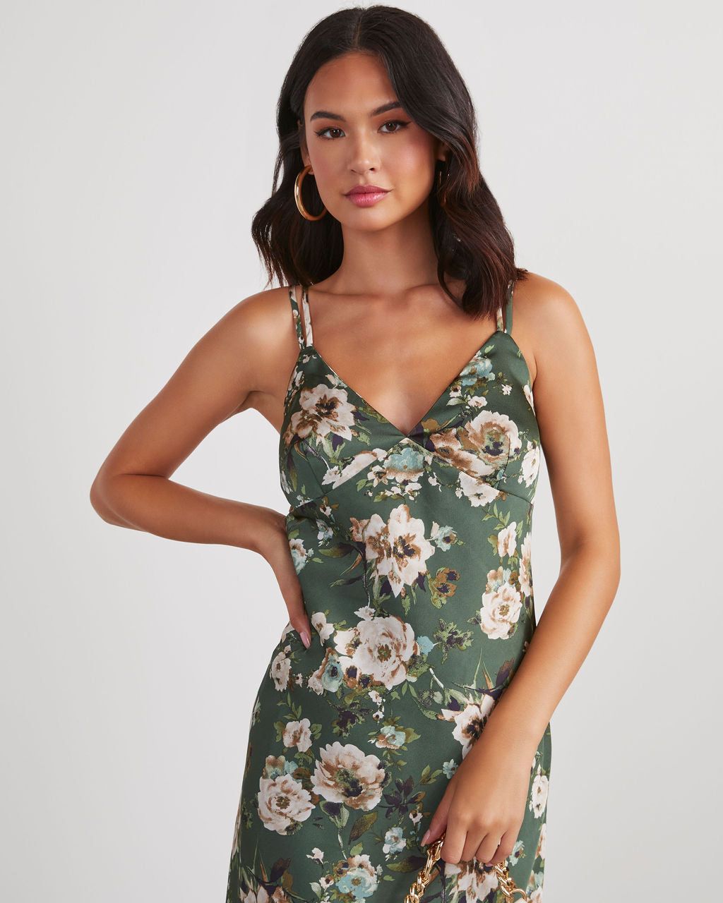 Sweet Sunflower Satin Floral Midi Dress - Hunter Green sold by Vici product image thumbnail 5