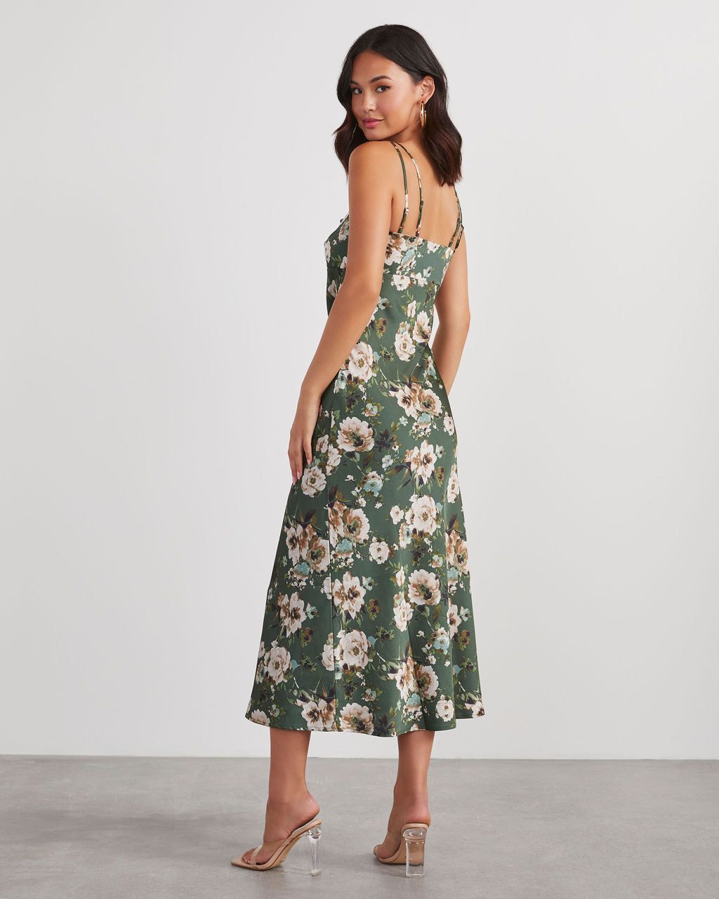 Sweet Sunflower Satin Floral Midi Dress - Hunter Green sold by Vici product image thumbnail 4