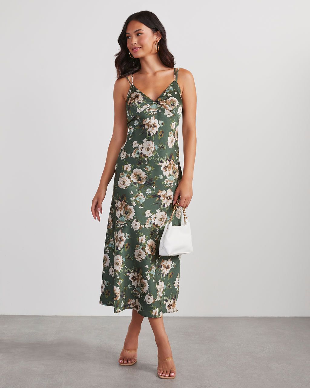 Sweet Sunflower Satin Floral Midi Dress - Hunter Green sold by Vici product image thumbnail 2