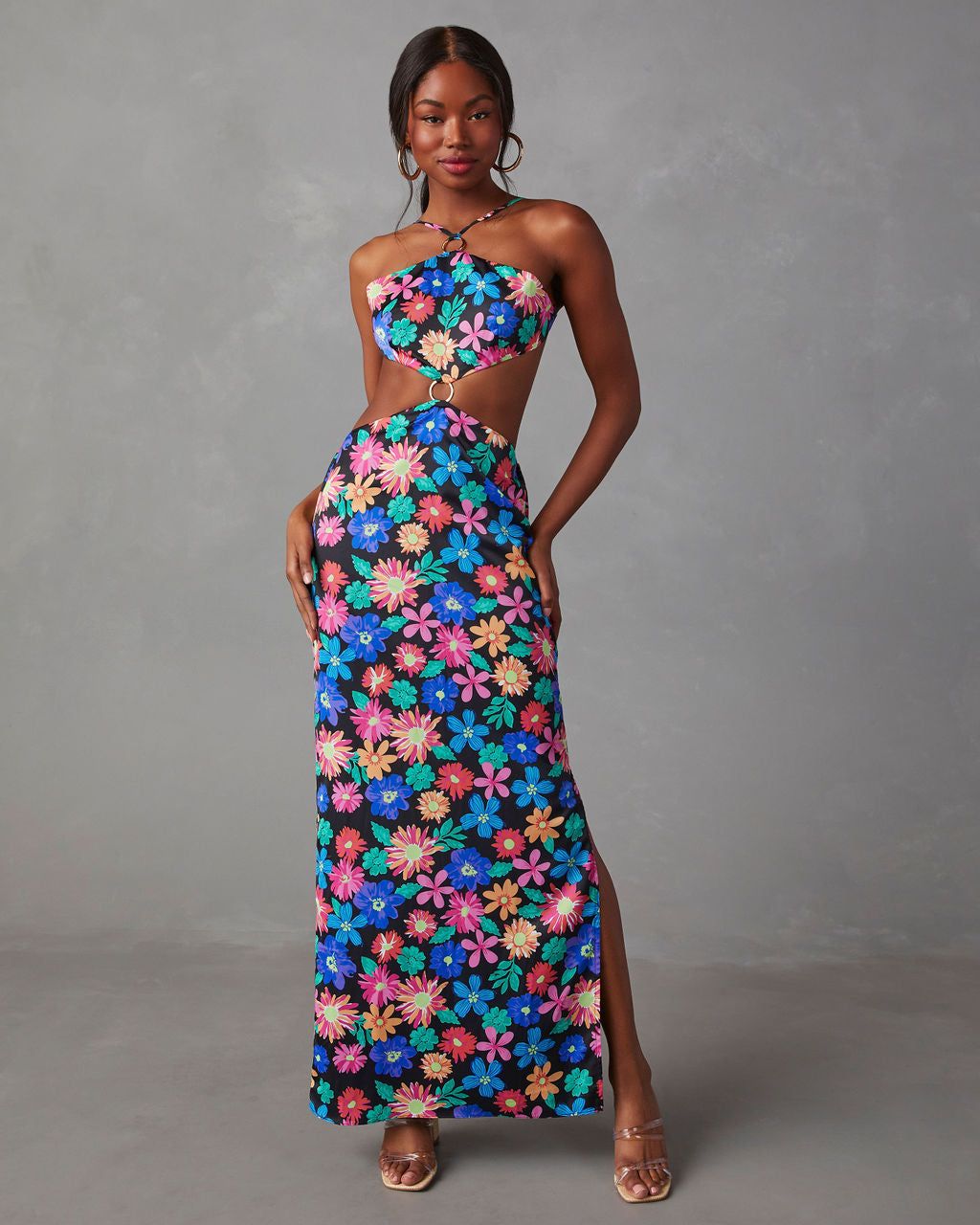 In Bloom Cutout Halter Maxi Dress - Blue/Multi - FINAL SALE sold by Vici product image thumbnail 5