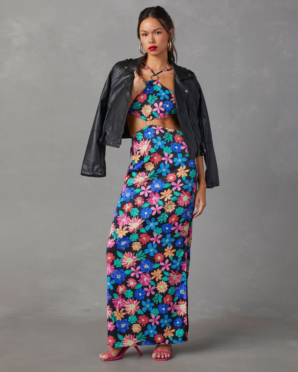 In Bloom Cutout Halter Maxi Dress - Blue/Multi - FINAL SALE sold by Vici product image thumbnail 7