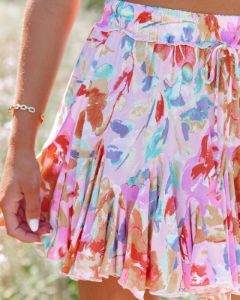 Deep Summer Floral Ruffle Mini Skirt sold by Vici