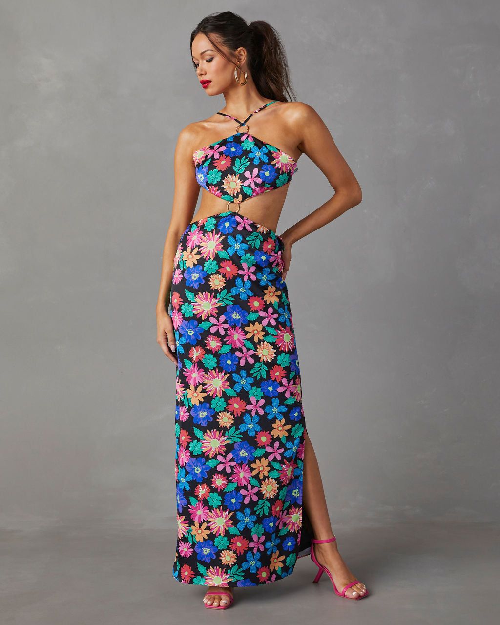 In Bloom Cutout Halter Maxi Dress - Blue/Multi - FINAL SALE sold by Vici product image thumbnail 6
