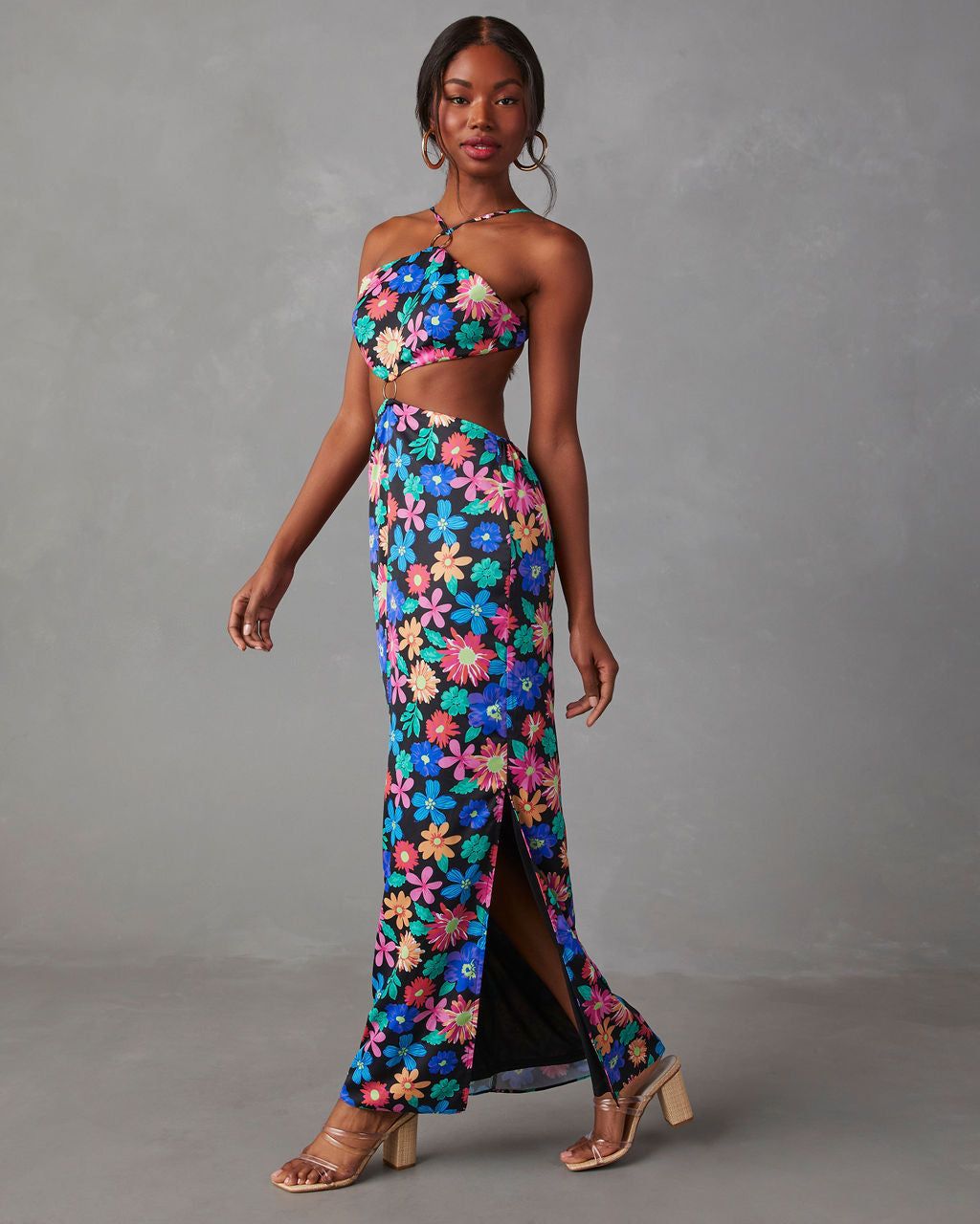 In Bloom Cutout Halter Maxi Dress - Blue/Multi - FINAL SALE sold by Vici product image thumbnail 4