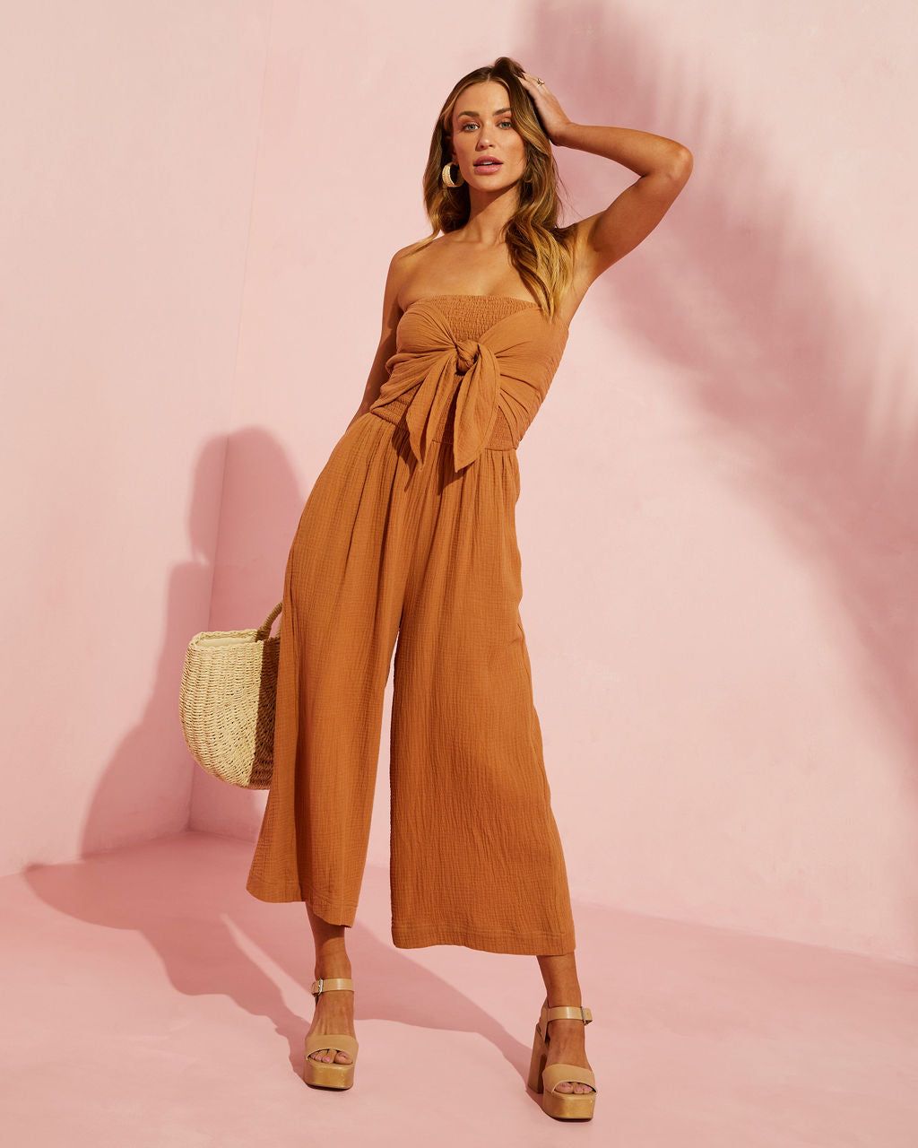 Zaia Front Tie Strapless Jumpsuit sold by Vici