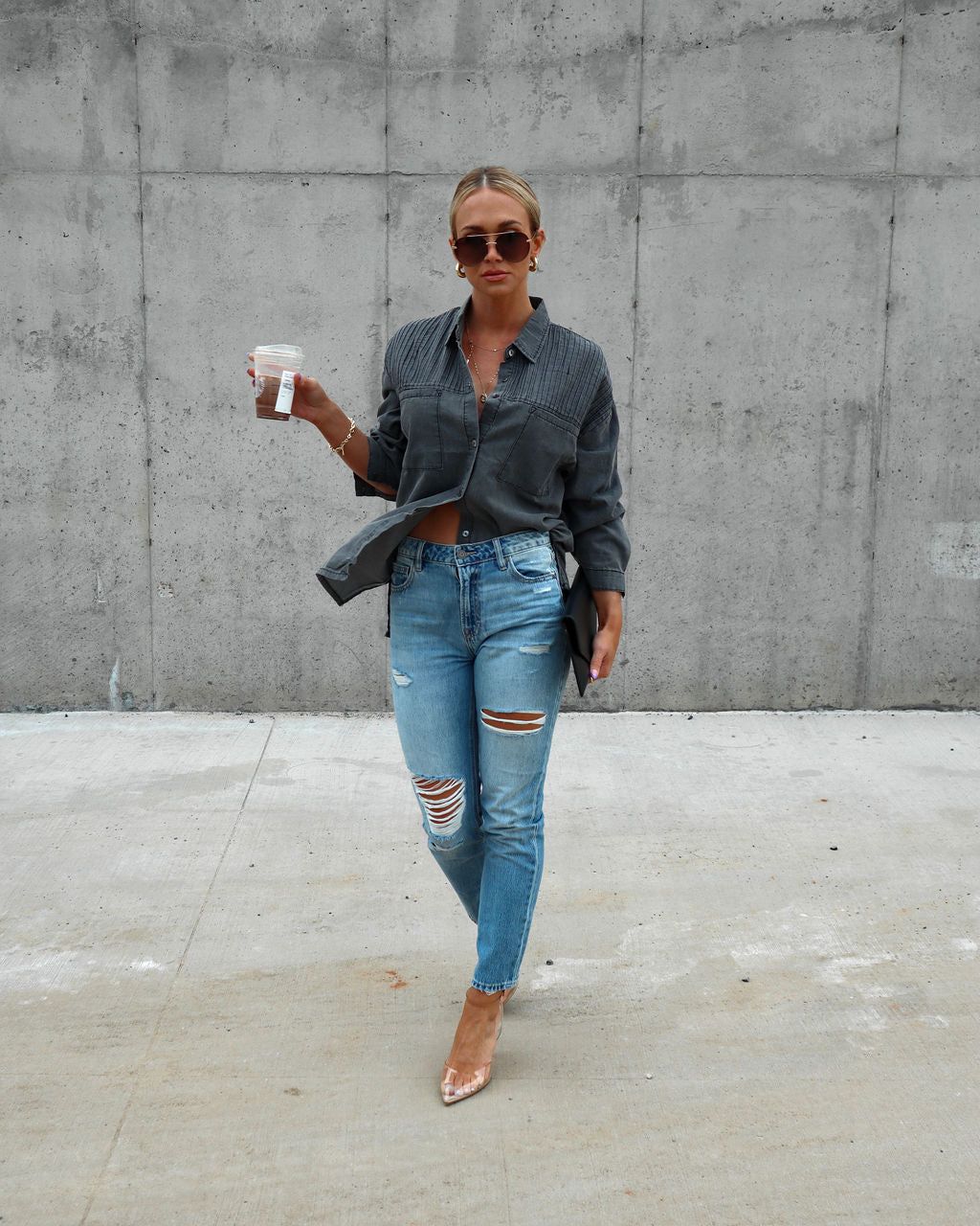 Tate Cotton Blend Button Up - Charcoal - FINAL SALE sold by Vici product image thumbnail 7