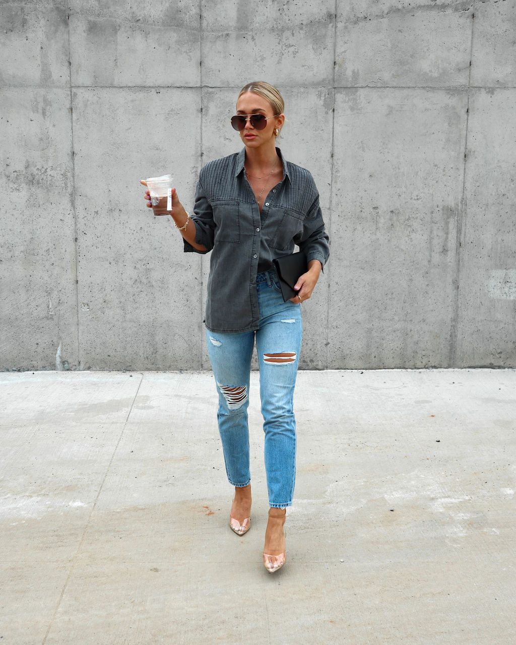 Tate Cotton Blend Button Up - Charcoal - FINAL SALE sold by Vici product image thumbnail 3