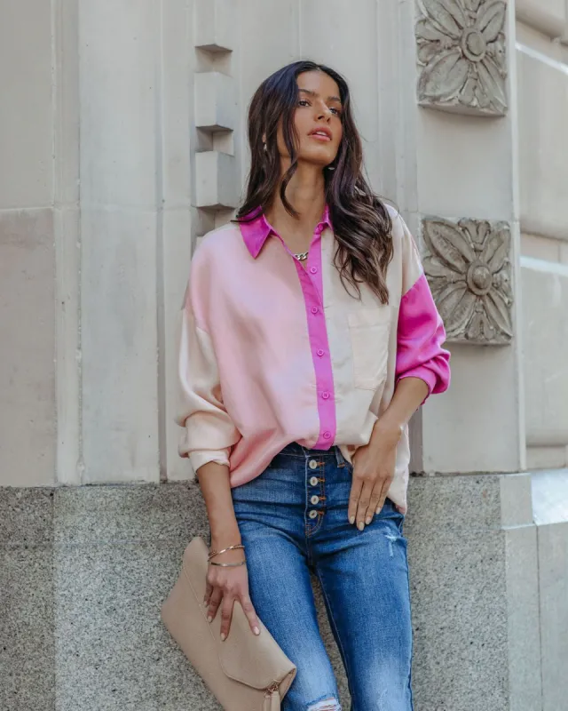 Belden Colorblock Button Down Top - Pink Multi - FINAL SALE sold by Vici