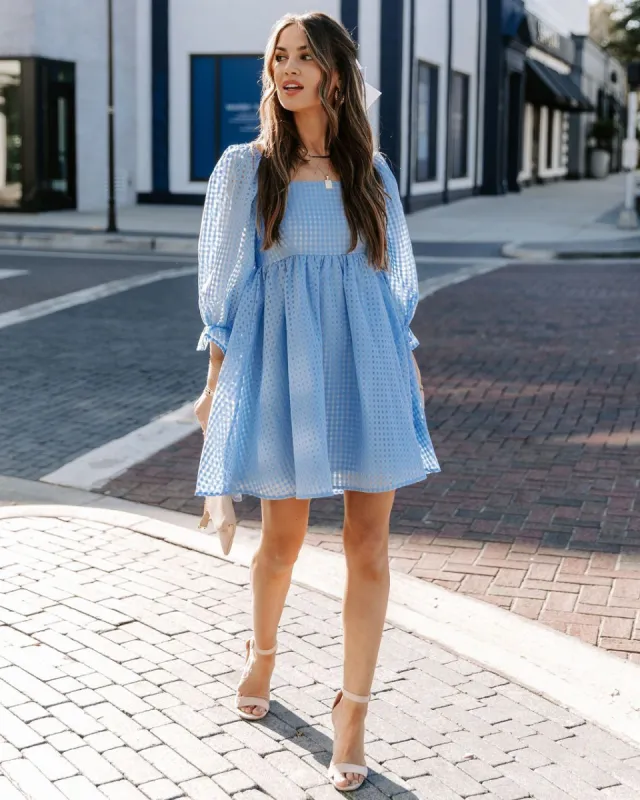 Silverado Gingham Babydoll Dress - Blue - FINAL SALE sold by Vici