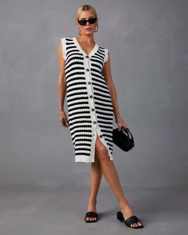 Caila Striped Button Up Midi Dress - Cream/Black - FINAL SALE sold by Vici