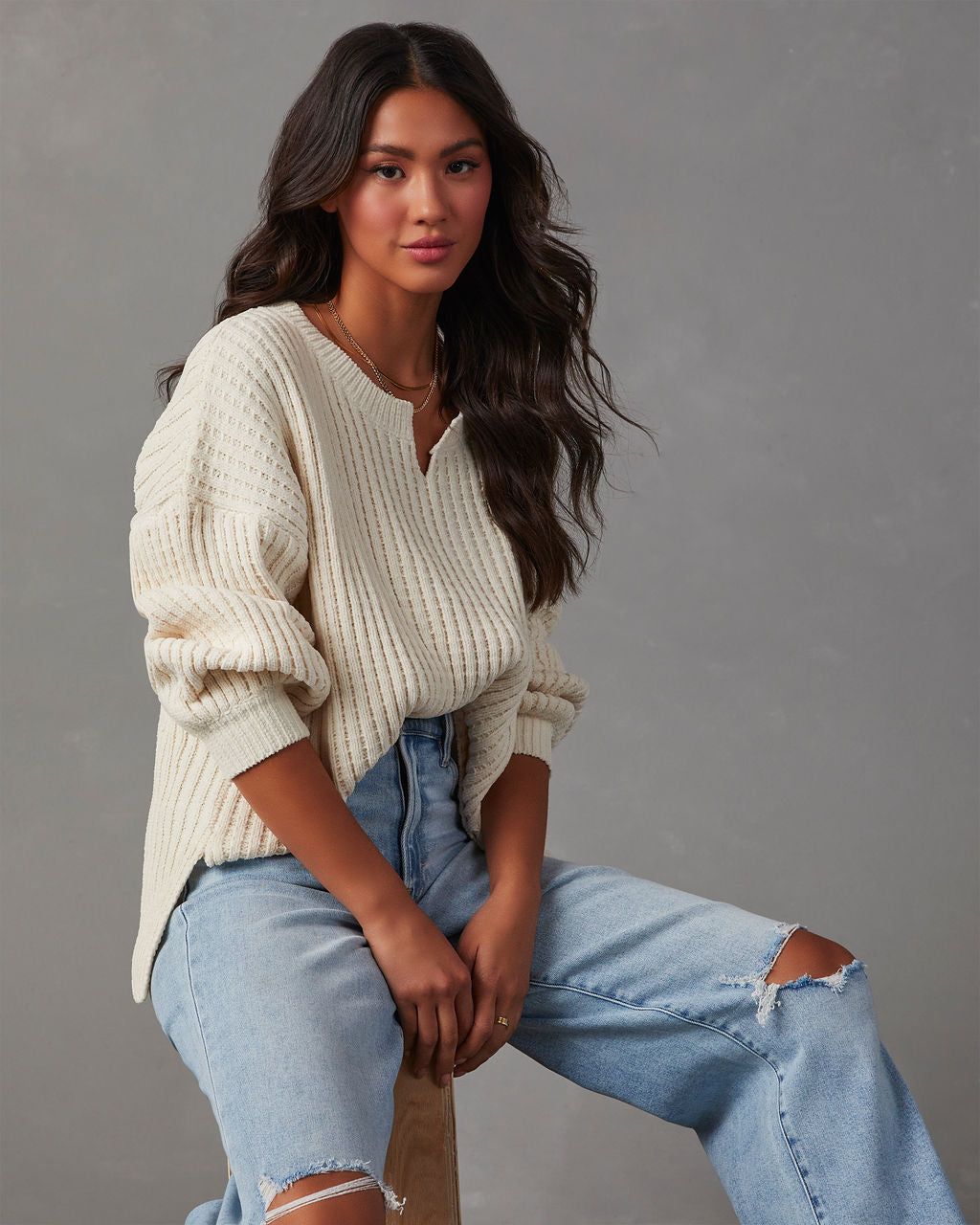Liberty Chunky Knit Sweater - Cream sold by Vici product image thumbnail 3