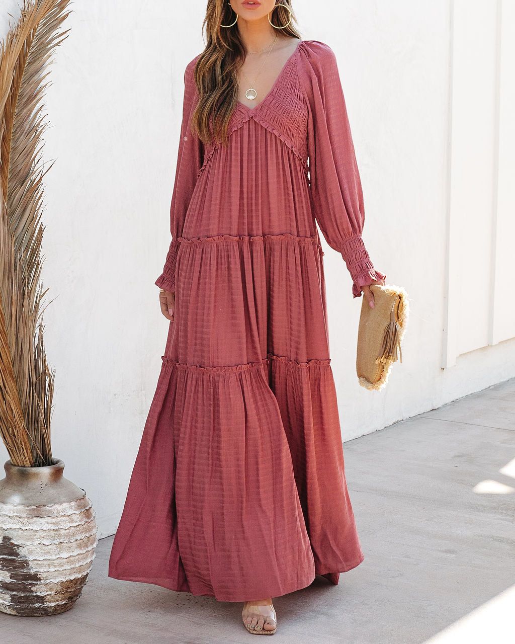 Penny Smocked Tiered Maxi Dress - Rose - FINAL SALE sold by Vici product image thumbnail 2
