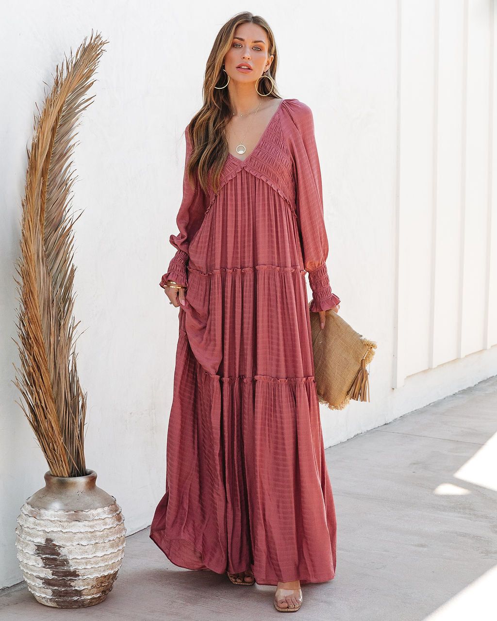 Penny Smocked Tiered Maxi Dress - Rose - FINAL SALE sold by Vici