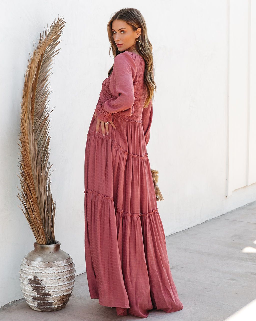 Penny Smocked Tiered Maxi Dress - Rose - FINAL SALE sold by Vici product image thumbnail 4
