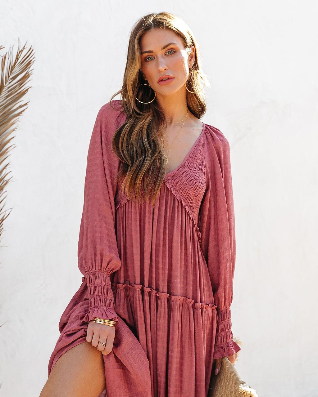 Penny Smocked Tiered Maxi Dress - Rose - FINAL SALE sold by Vici product image thumbnail 7
