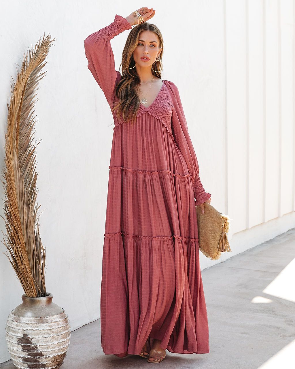 Penny Smocked Tiered Maxi Dress - Rose - FINAL SALE sold by Vici product image thumbnail 6
