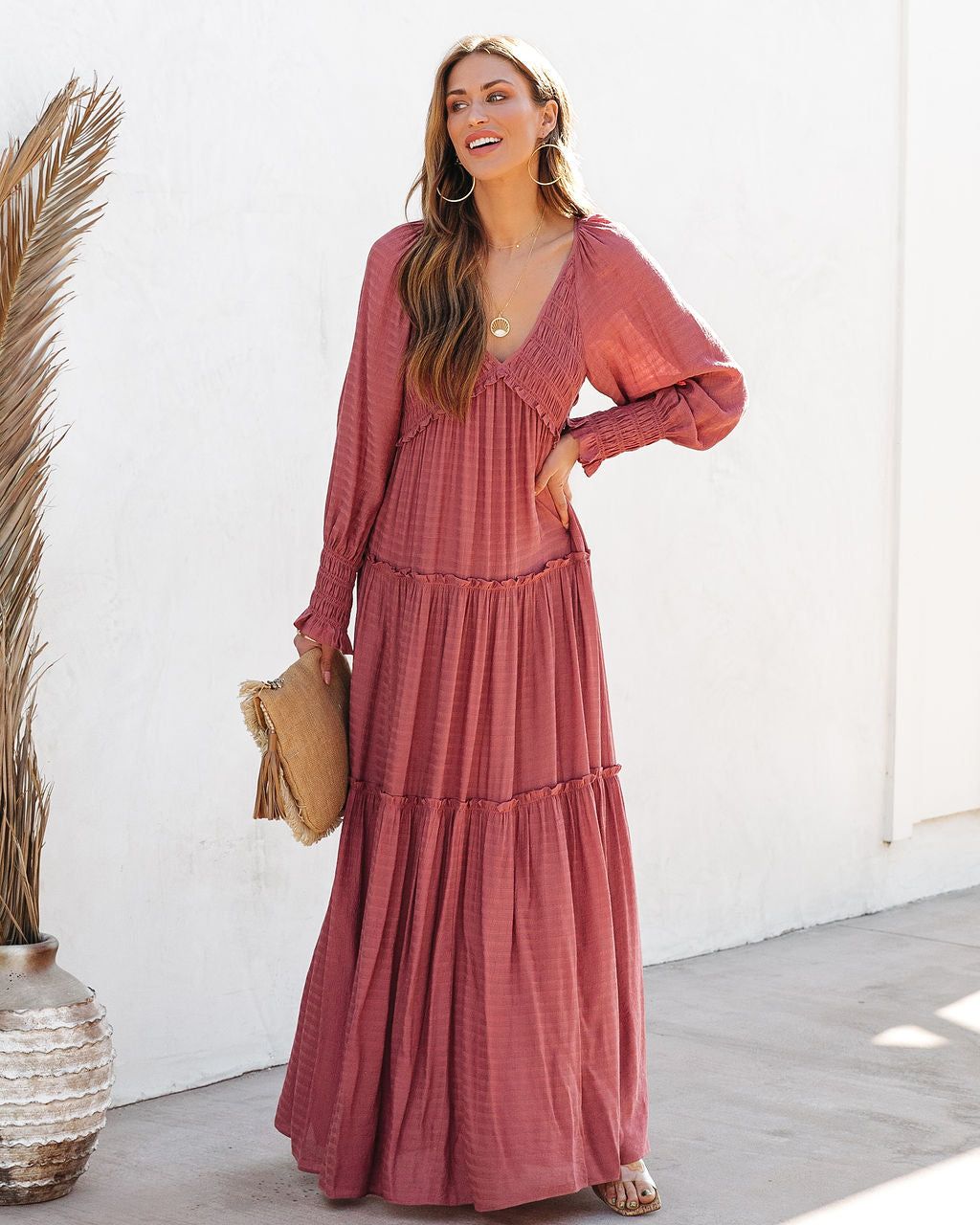 Penny Smocked Tiered Maxi Dress - Rose - FINAL SALE sold by Vici product image thumbnail 3