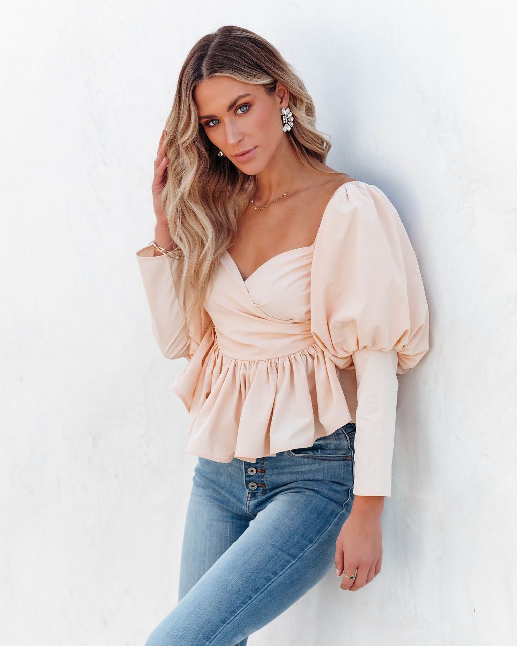 Soph Puff Sleeve Peplum Crop Top sold by Vici