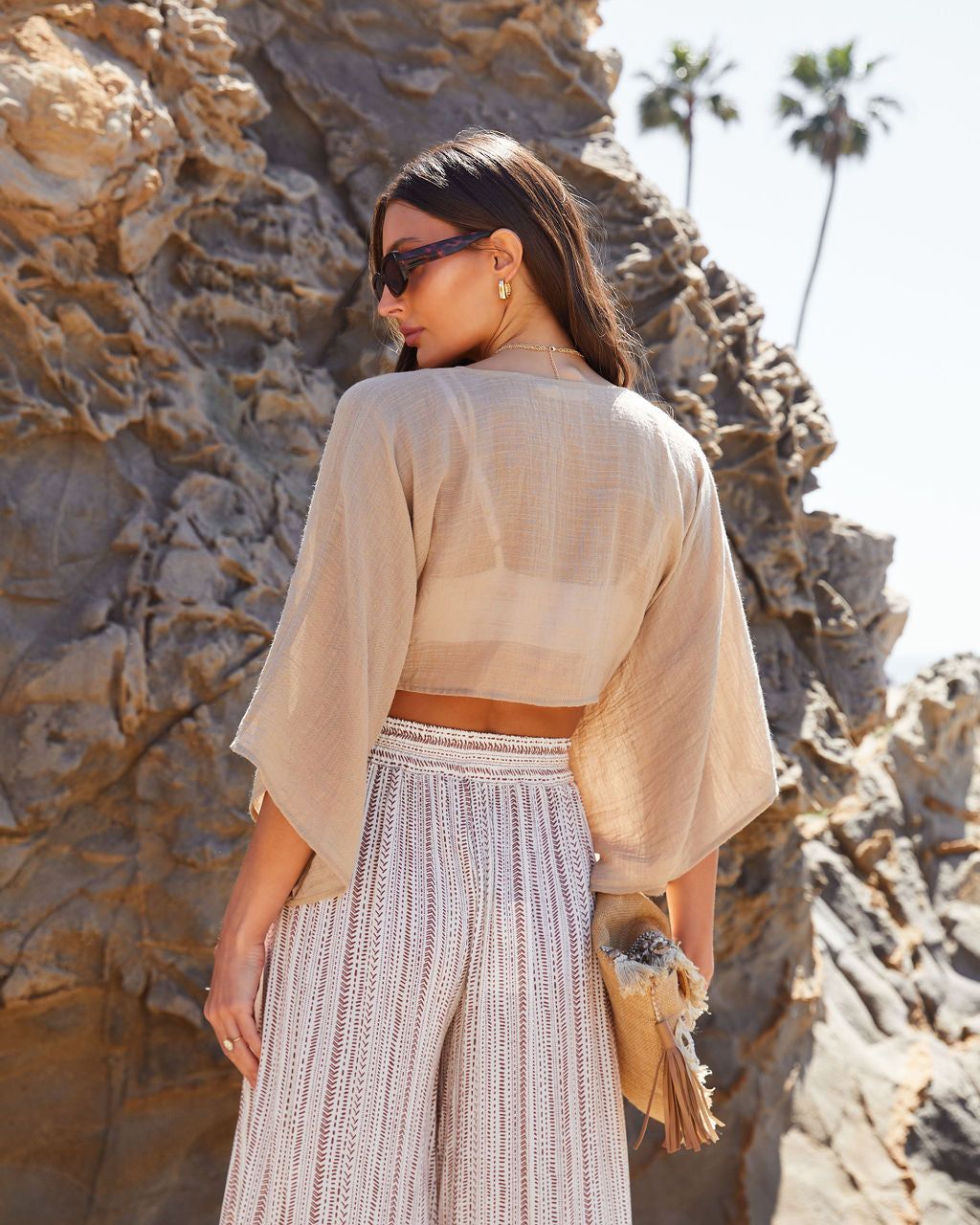 Ryann Front Tie Wide Sleeve Crop Top sold by Vici product image thumbnail 3