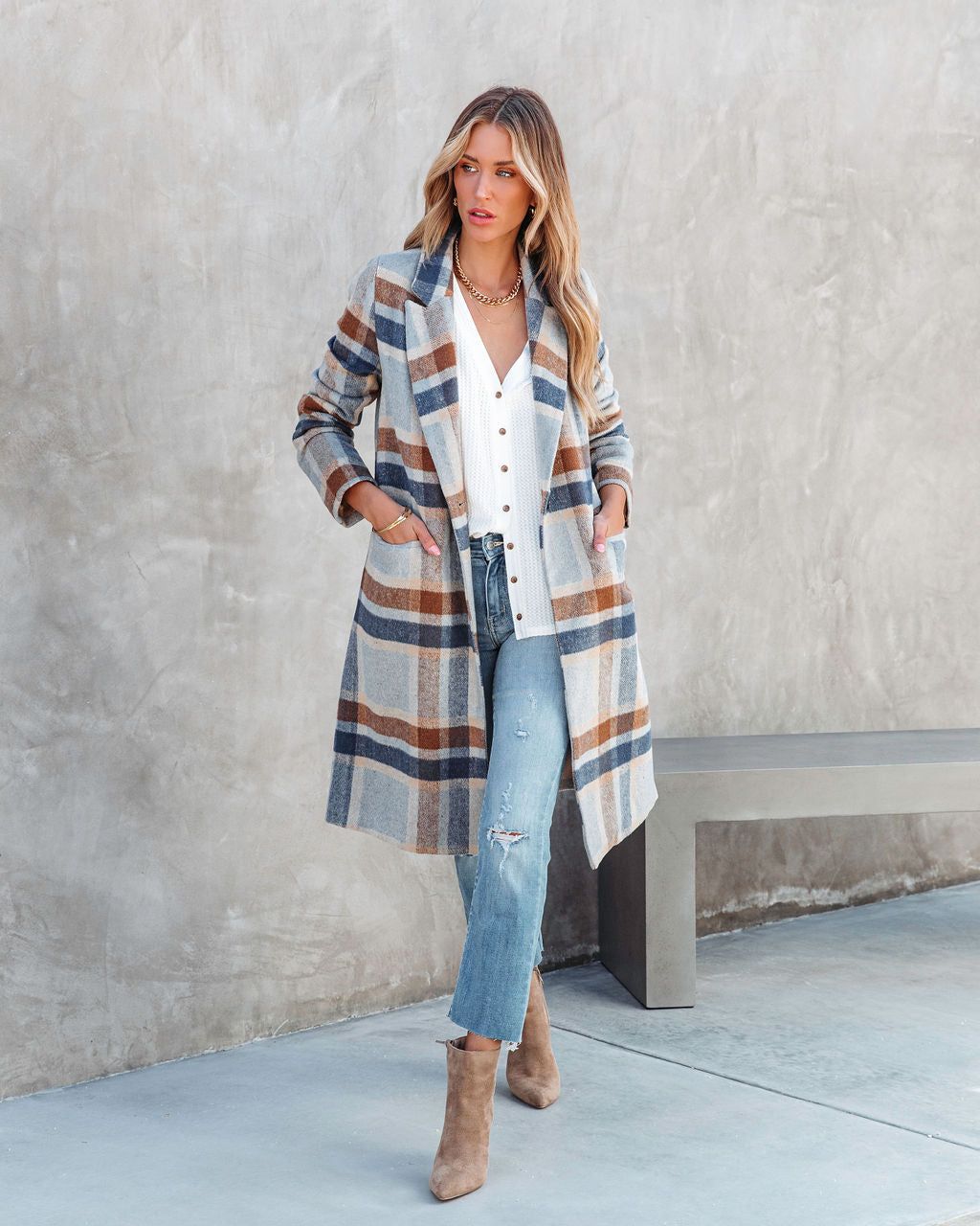 Brisk Rain Strolls Pocketed Plaid Coat sold by Vici product image thumbnail 3