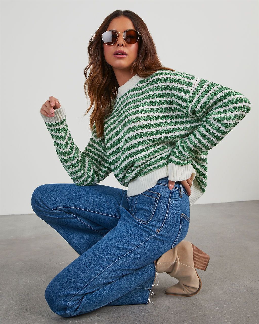Liliana Striped Crewneck Sweater sold by Vici