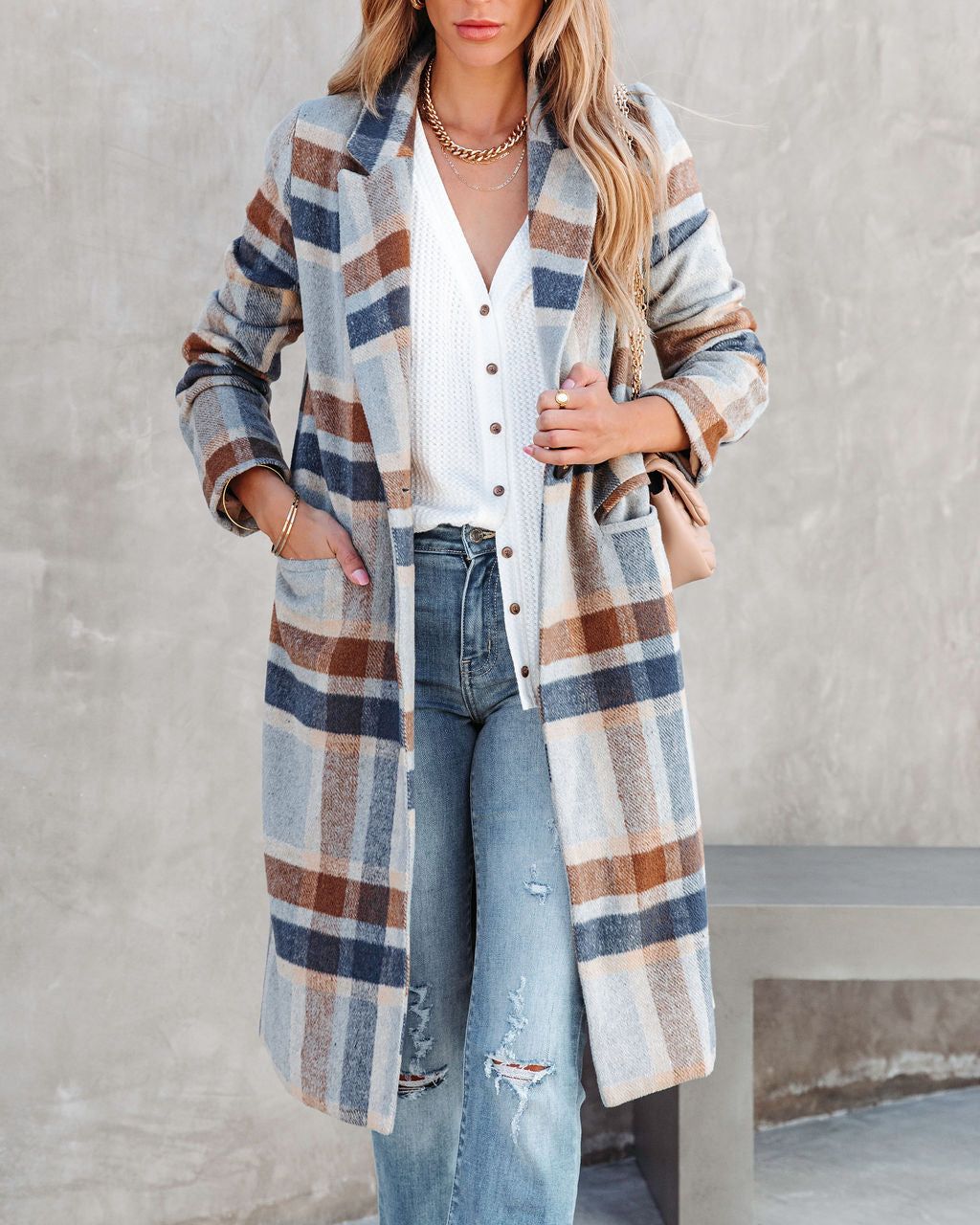 Brisk Rain Strolls Pocketed Plaid Coat sold by Vici product image thumbnail 5