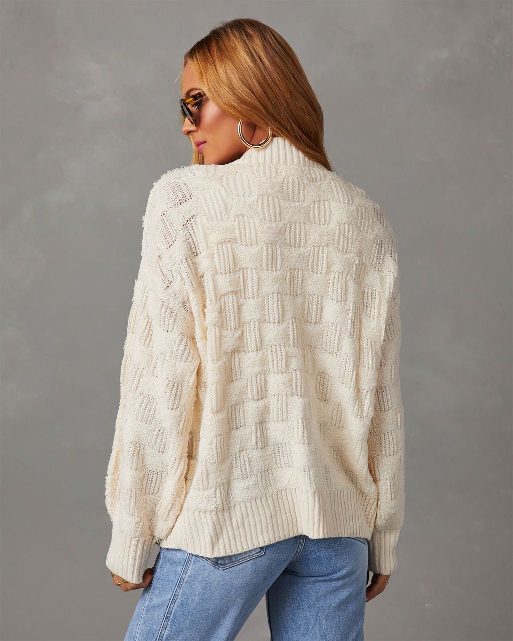 Empire Checkered Cardigan - Cream sold by Vici product image thumbnail 4