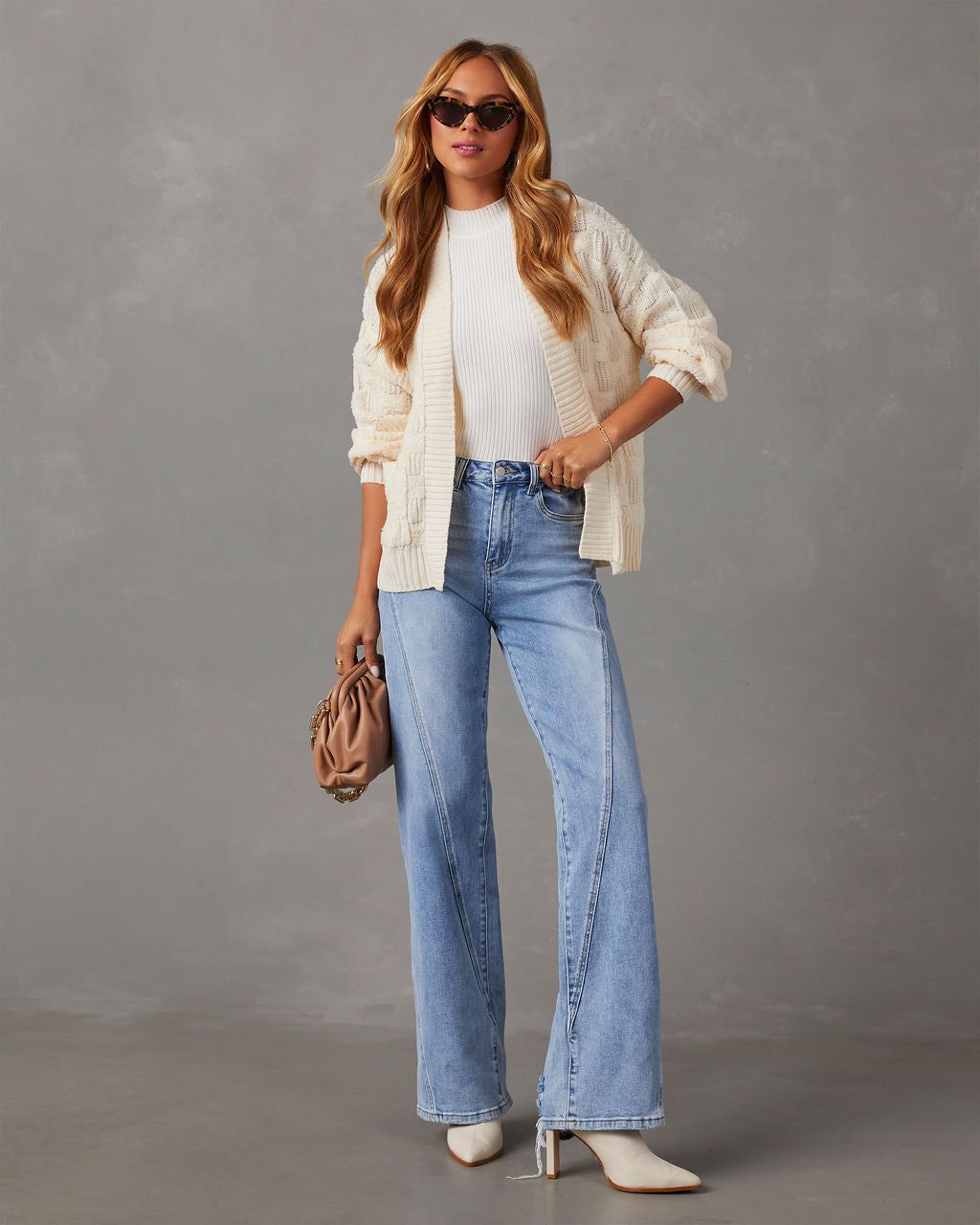 Empire Checkered Cardigan - Cream sold by Vici