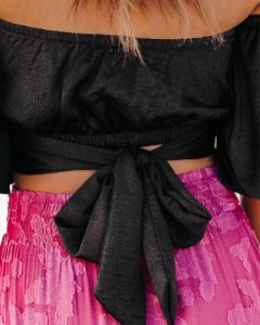 Aspiring Satin Off The Shoulder Crop Top - Black - SALE sold by Vici