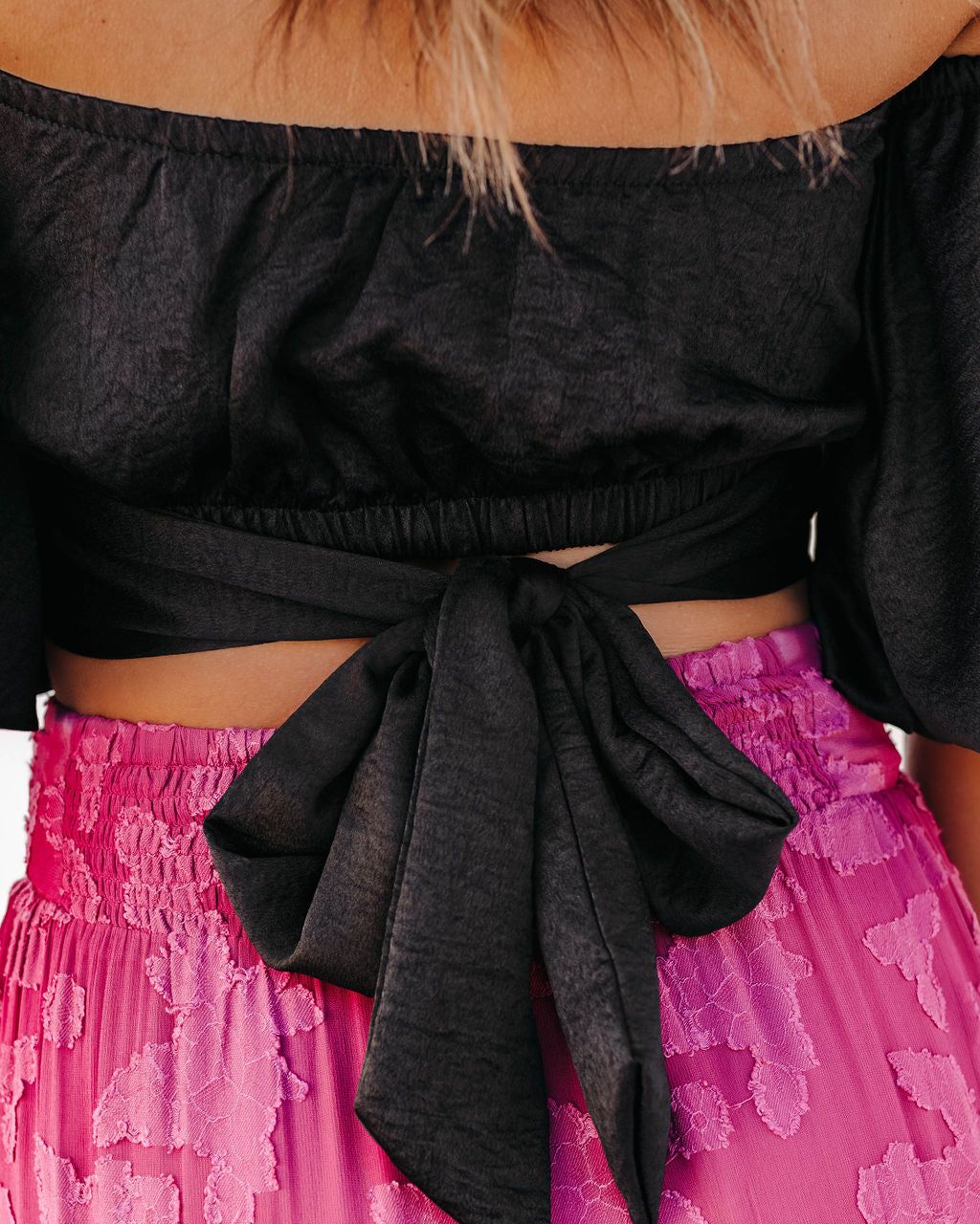 Aspiring Satin Off The Shoulder Crop Top - Black - SALE sold by Vici product image thumbnail 4