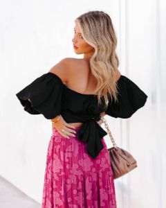 Aspiring Satin Off The Shoulder Crop Top - Black - SALE sold by Vici