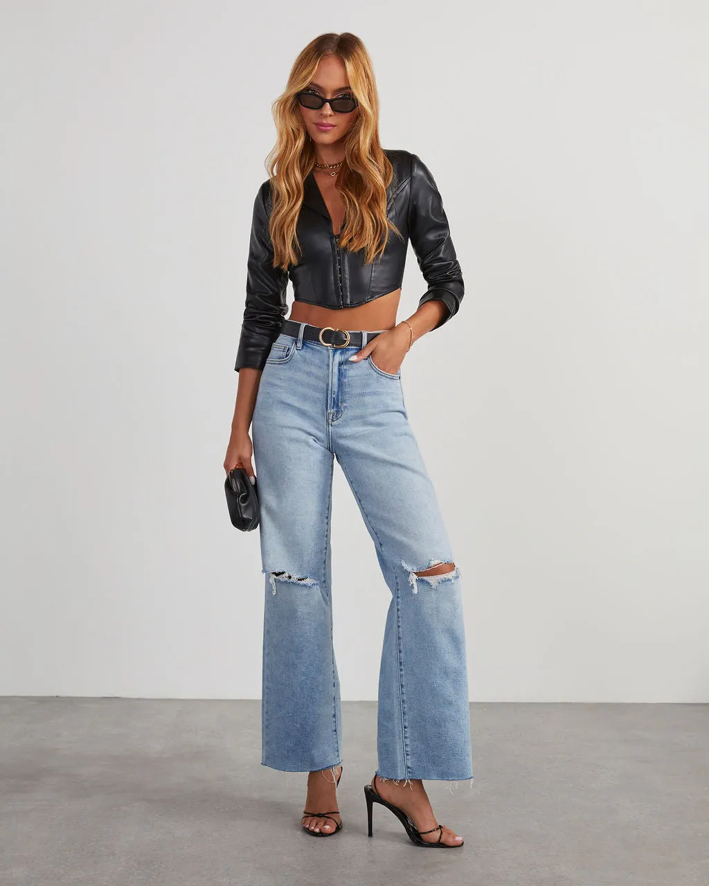 Novo Cropped Faux Leather Jacket sold by Vici