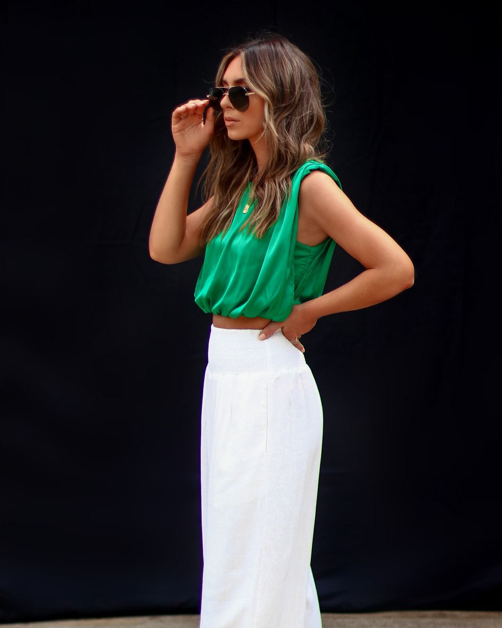 Fancy Shenanigans Satin Padded Shoulder Crop Top - Emerald - FINAL SALE sold by Vici product image thumbnail 4