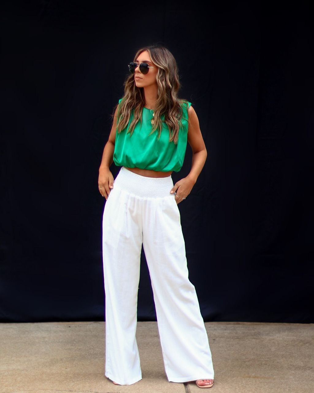 Fancy Shenanigans Satin Padded Shoulder Crop Top - Emerald - FINAL SALE sold by Vici product image thumbnail 5