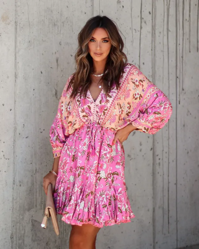 Skylar Floral Tassel Tie Mini Dress sold by Vici