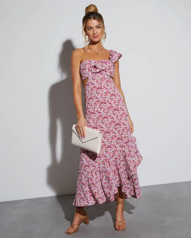 Jolie Floral One Shoulder Maxi Dress sold by Vici