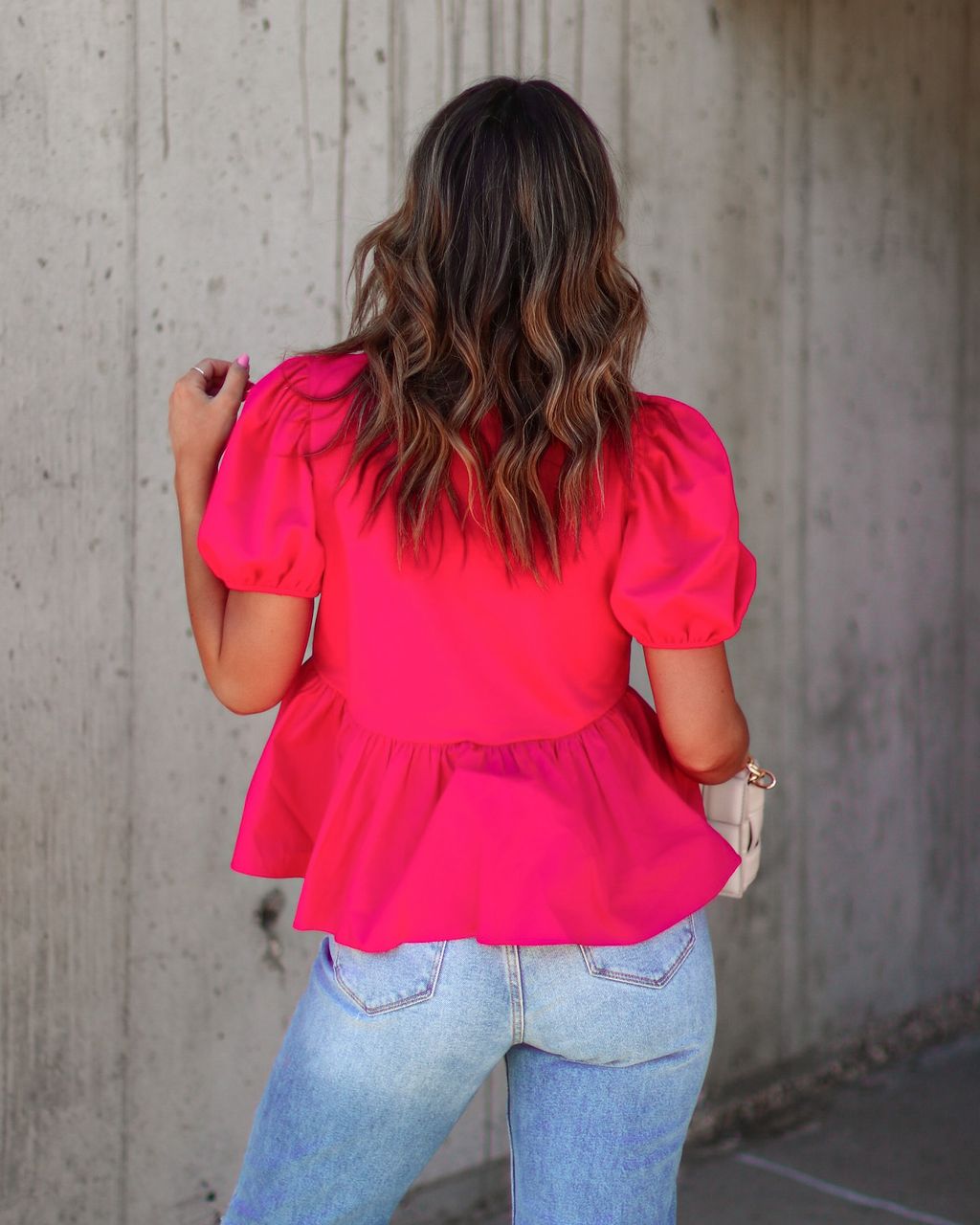 Kaisley Puff Sleeve Peplum Top - Hot Pink - FINAL SALE sold by Vici product image thumbnail 4