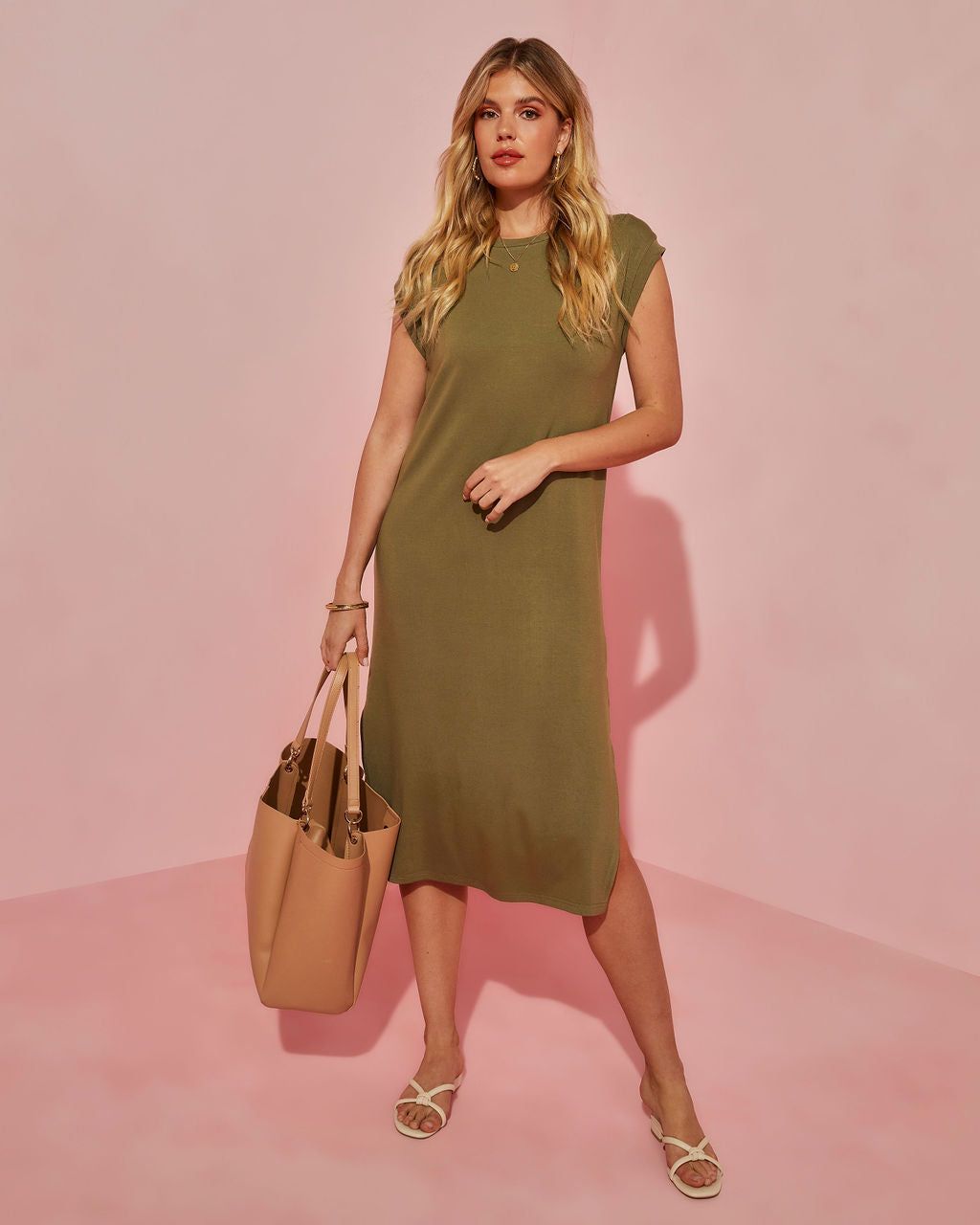 Ashtynn Side Slit Midi Dress - Olive - FINAL SALE sold by Vici